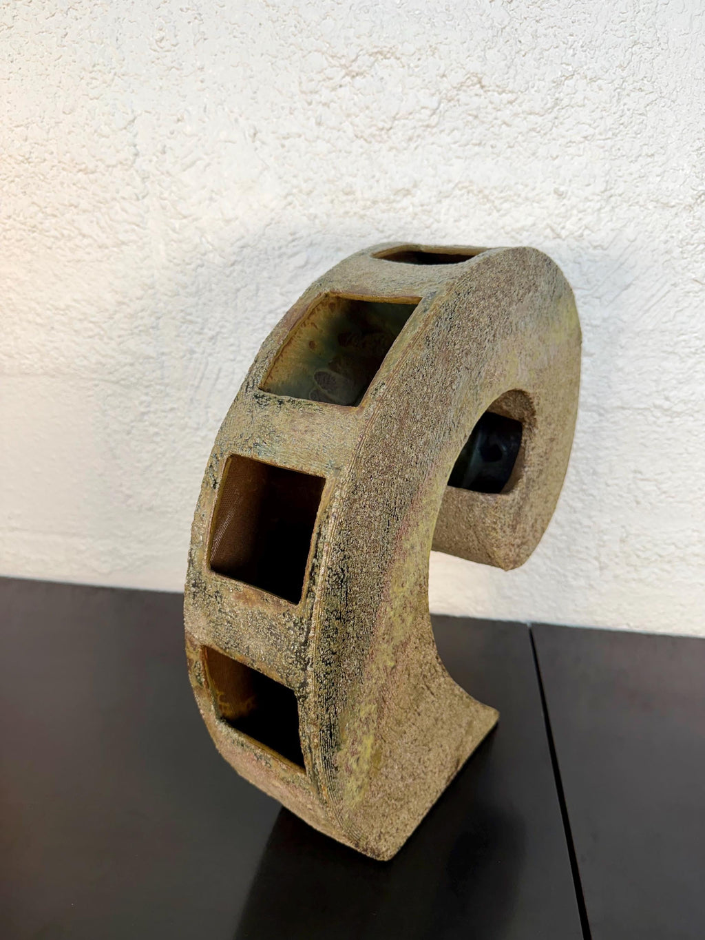 Large Vintage Sculptural Spiral Ikebana Studio Pottery Sculpture Vase by Keiko Hergesheimer