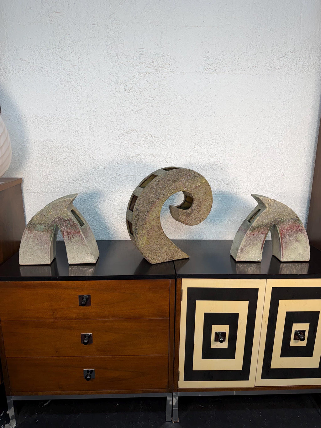 Large Vintage Sculptural Spiral Ikebana Studio Pottery Sculpture Vase by Keiko Hergesheimer