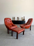 Brazilian Modernist Jean Gillon Chairs and Ottoman set, Leather and Imbuia Wood