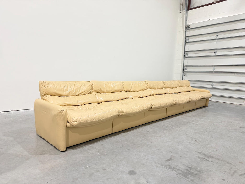 Vintage Postmodern Cream Leather Modular Sectional, 6pcs