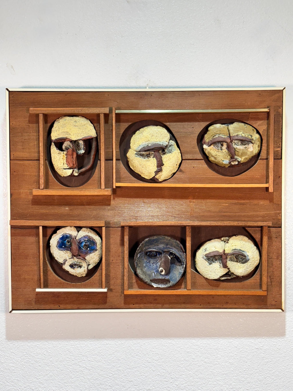 Abstract Faces Mid Century Studio Pottery and Wood Wall Art by Harold Nosti