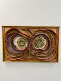 Abstract Owl Mid Century Studio Pottery and Fused Glass Framed Wall Art by Harold Nosti