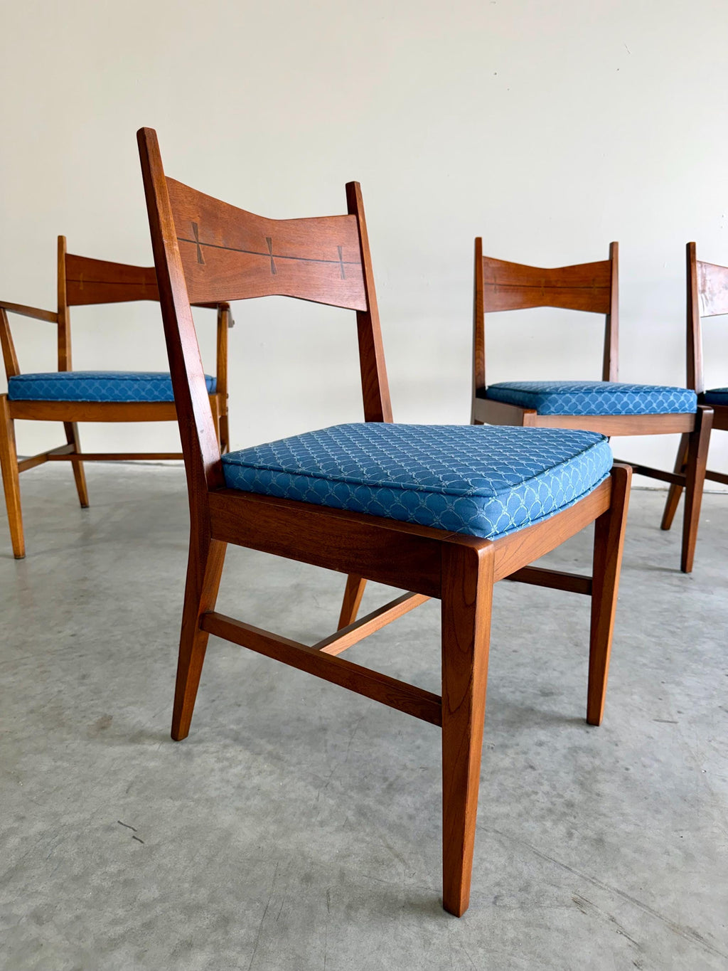 Mid Century Modern Lane Tuxedo Walnut and Rosewood Dining Chairs, Set of 6