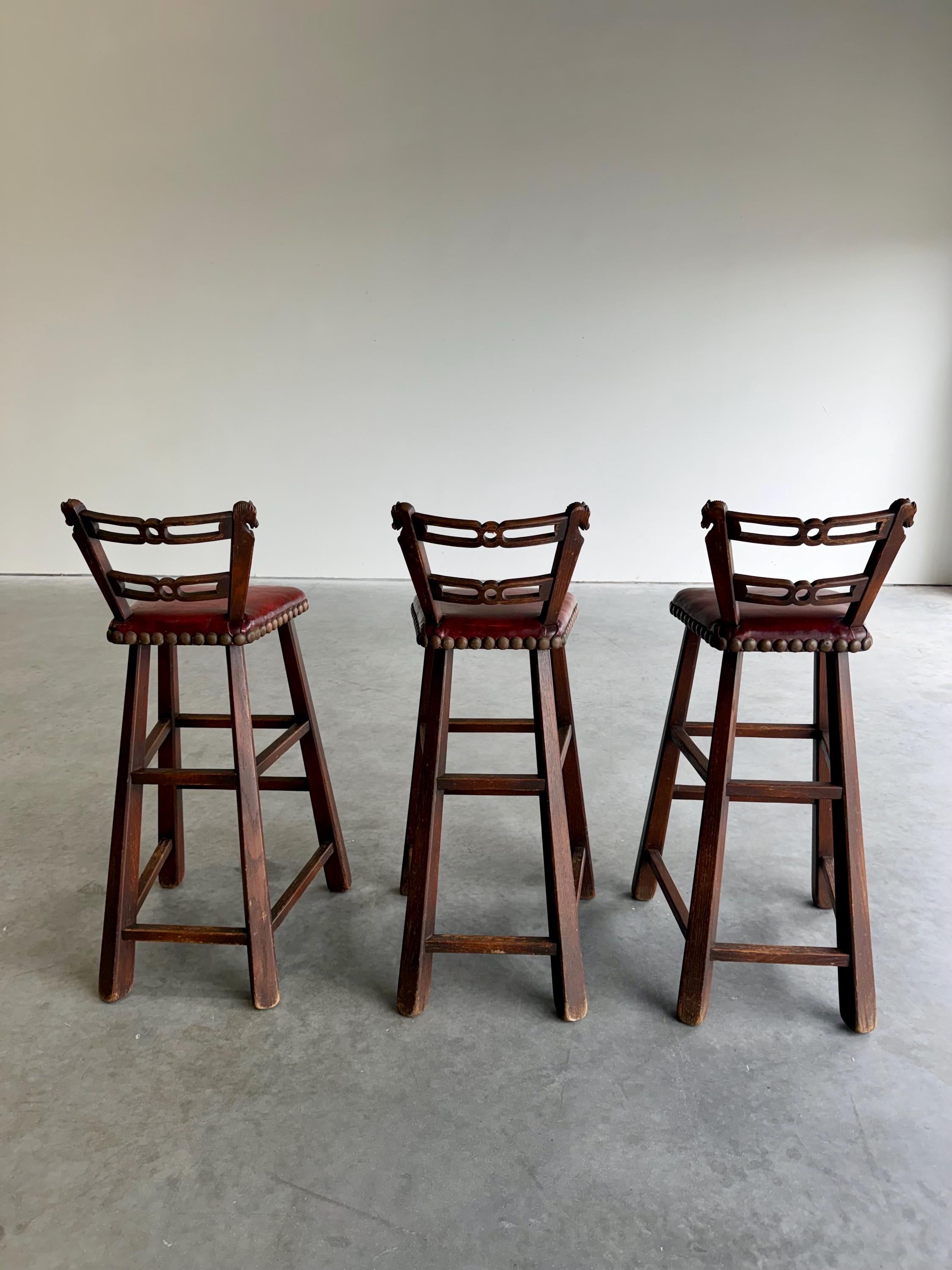 Mid Century Romweber Brutalist Horse Head Barstools, Set of 3