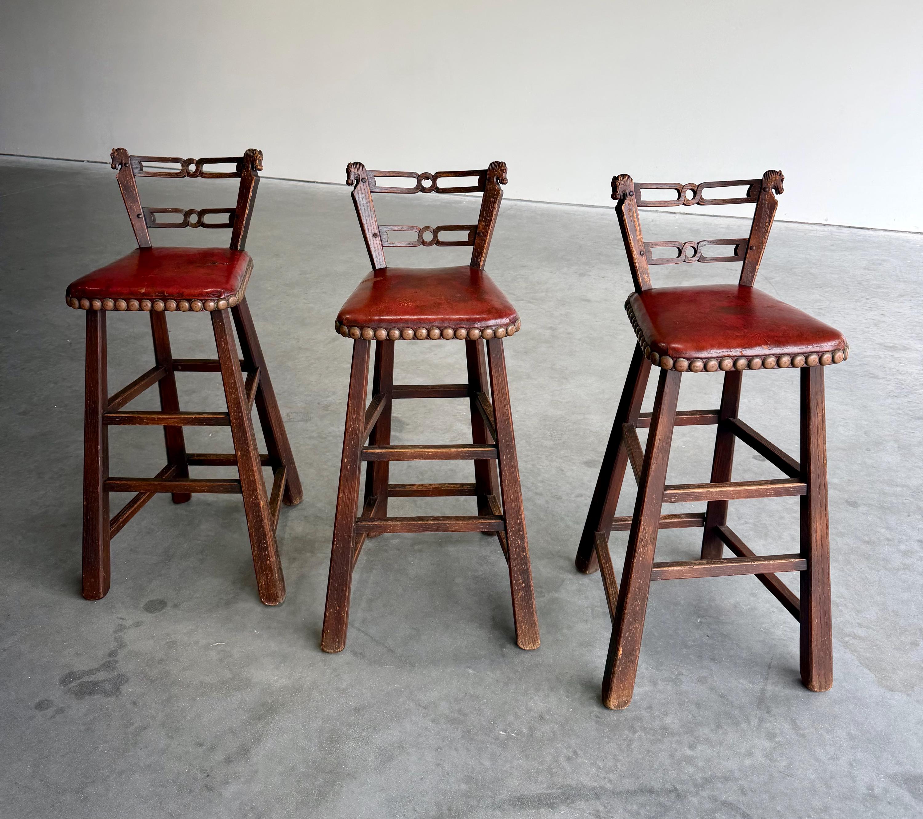 Mid Century Romweber Brutalist Horse Head Barstools, Set of 3