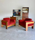 Pair of Walnut Bastiano Lounge Club Chairs by Tobia Scarpa for Gavina, Reupholstered