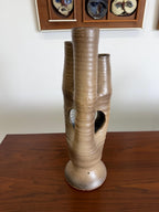 Large Tan Vintage Modernist Biomorphic Studio Pottery Sculpture Vase by Joanna Price