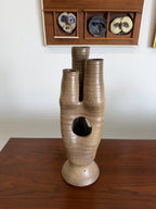 Large Tan Vintage Modernist Biomorphic Studio Pottery Sculpture Vase by Joanna Price