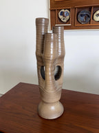 Large Tan Vintage Modernist Biomorphic Studio Pottery Sculpture Vase by Joanna Price