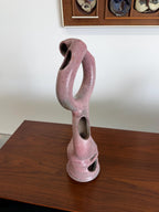 Vintage Pink Modernist Biomorphic Studio Pottery Sculpture Vase by Joanna Price