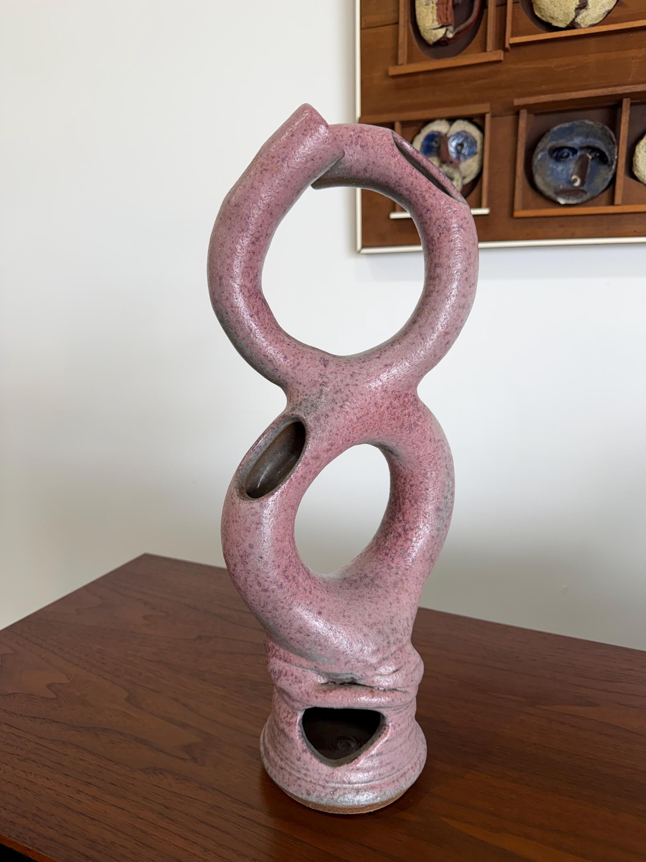 Vintage Pink Modernist Biomorphic Studio Pottery Sculpture Vase by Joanna Price