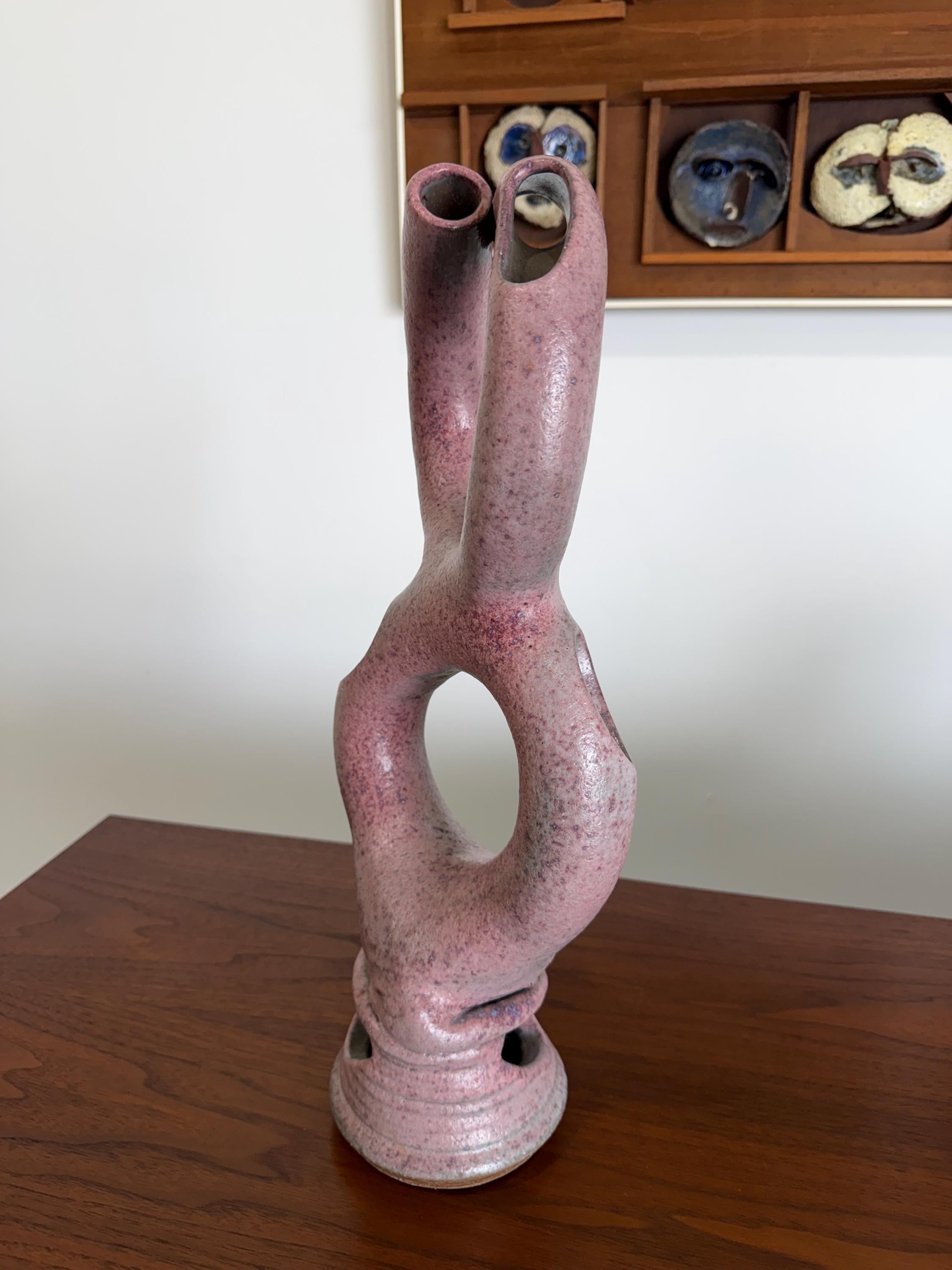 Vintage Pink Modernist Biomorphic Studio Pottery Sculpture Vase by Joanna Price