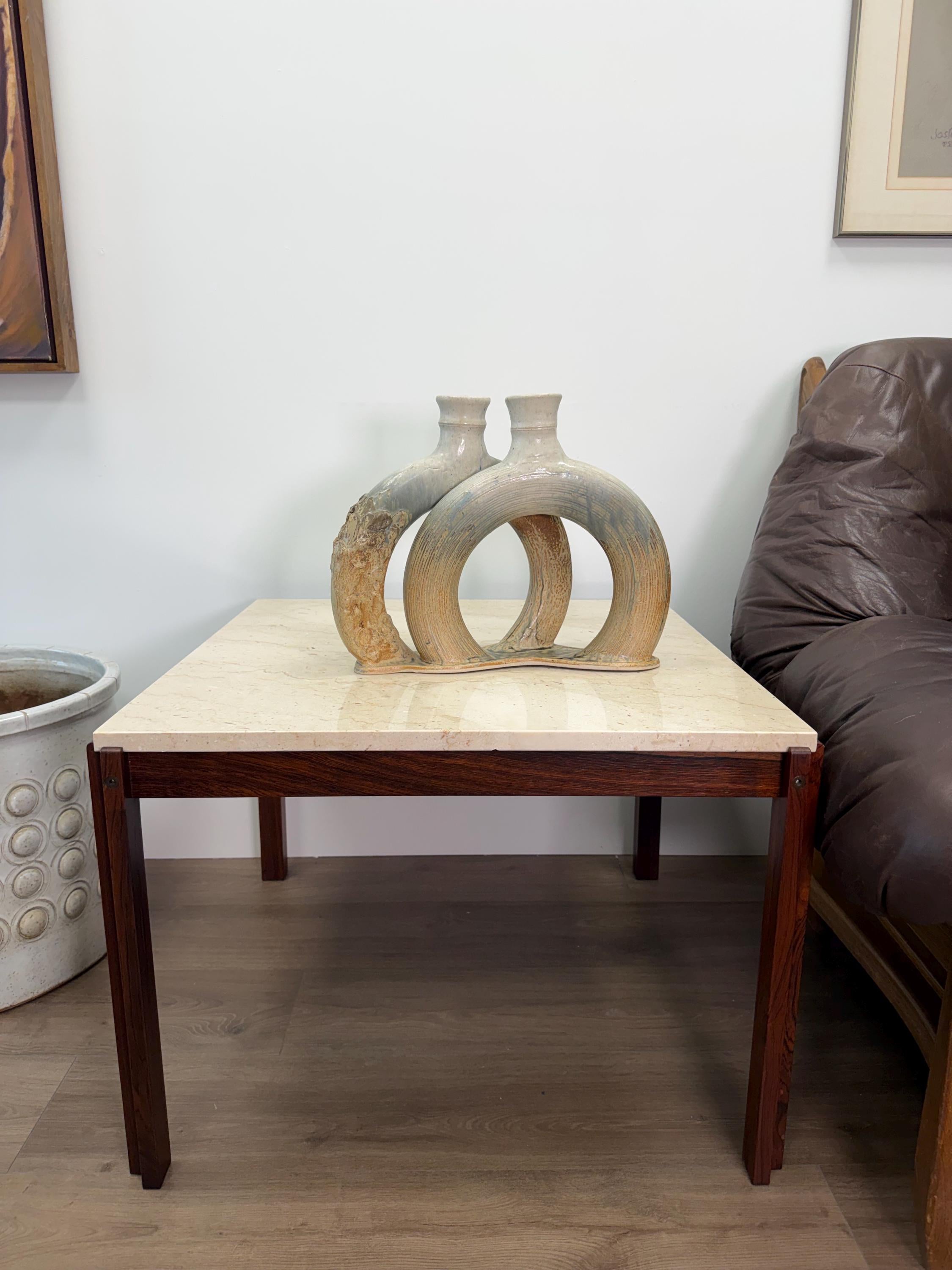 Large Vintage Sculptural Double Loop Studio Pottery Sculpture Vase by Keiko Hergesheimer