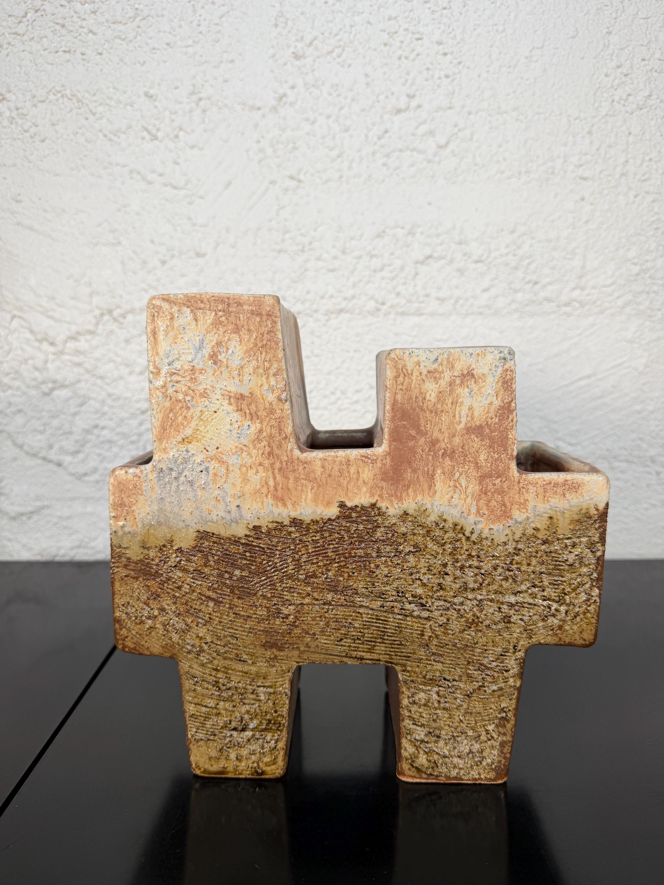 Vintage Sculptural Postmodern Ikebana Studio Pottery Sculpture Vase by Keiko Hergesheimer
