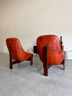 Brazilian Modernist Jean Gillon Chairs and Ottoman set, Leather and Imbuia Wood