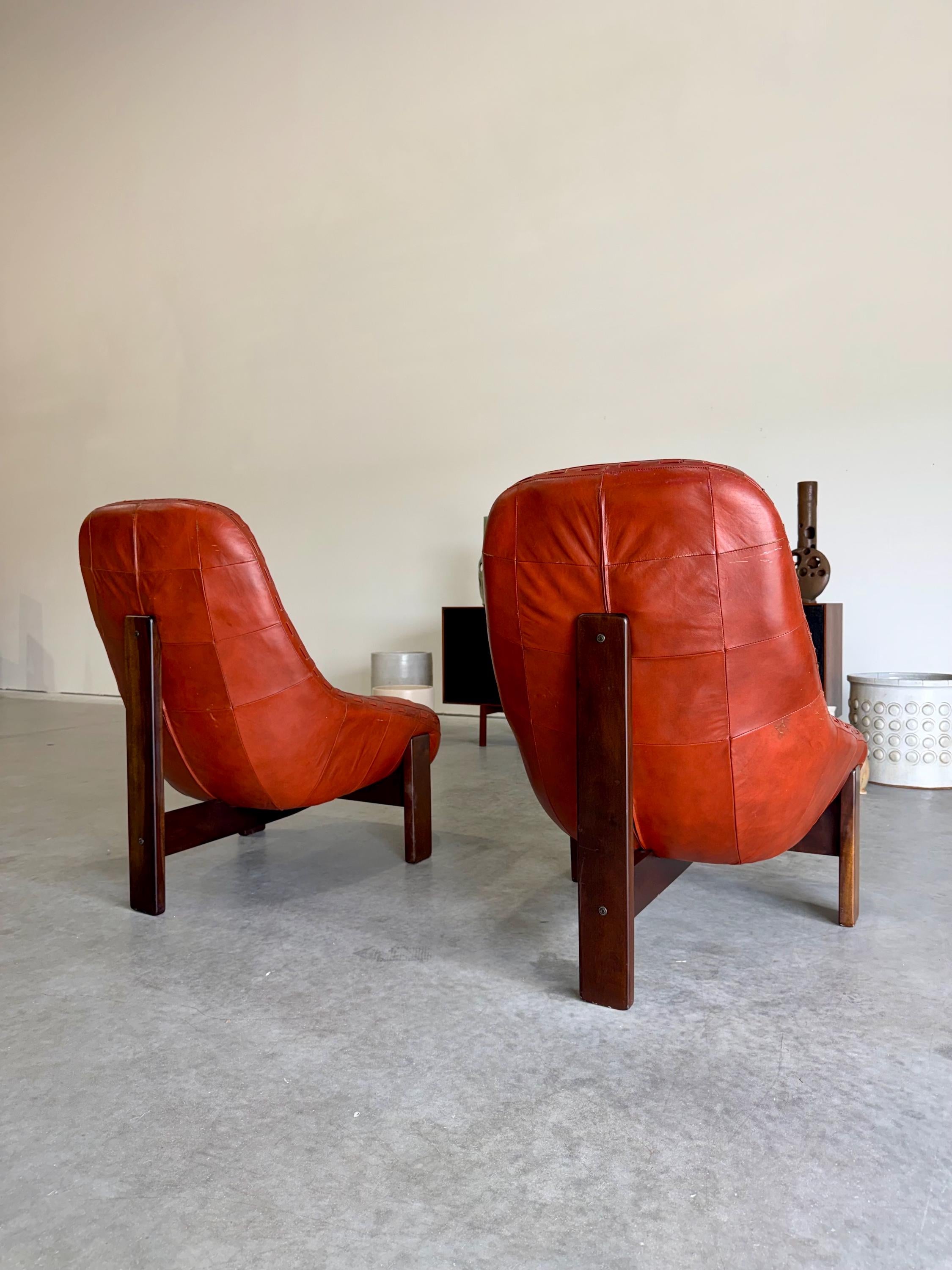 Brazilian Modernist Jean Gillon Chairs and Ottoman set, Leather and Imbuia Wood