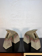 Vintage Sculptural Postmodern Ikebana Studio Pottery Vase Pair by Keiko Hergesheimer