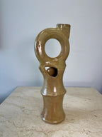 Vintage Tan Modernist Biomorphic Studio Pottery Sculpture Vase signed Sterling