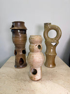 Vintage Tan Modernist Biomorphic Studio Pottery Sculpture Vase signed Sterling