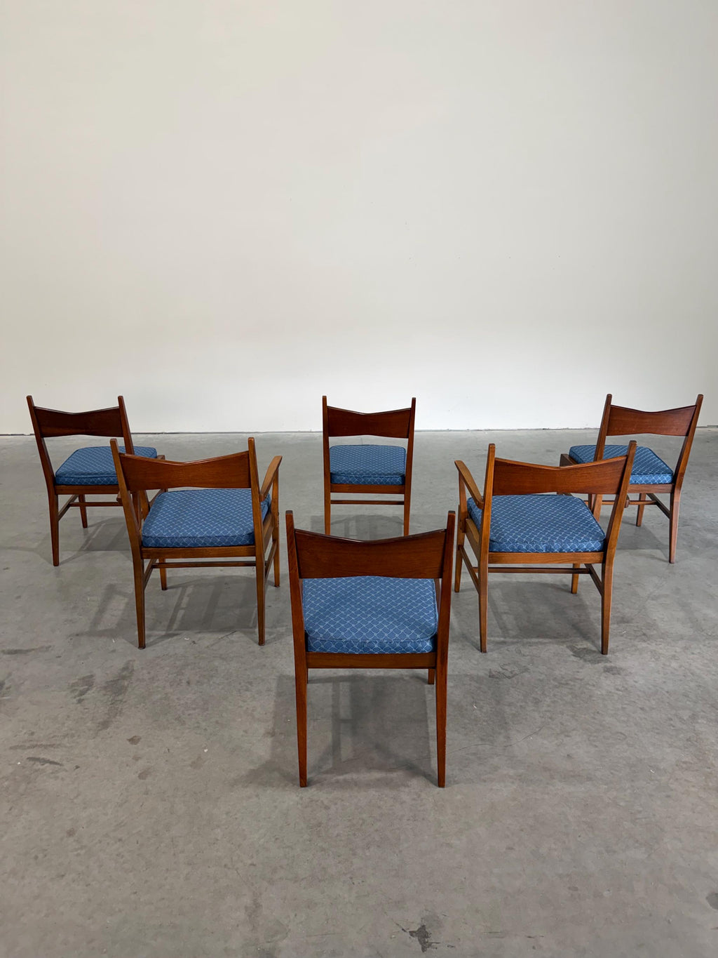 Mid Century Modern Lane Tuxedo Walnut and Rosewood Dining Chairs, Set of 6
