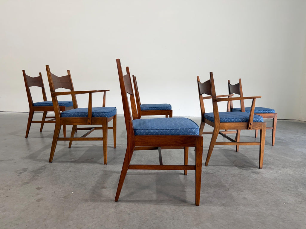 Mid Century Modern Lane Tuxedo Walnut and Rosewood Dining Chairs, Set of 6