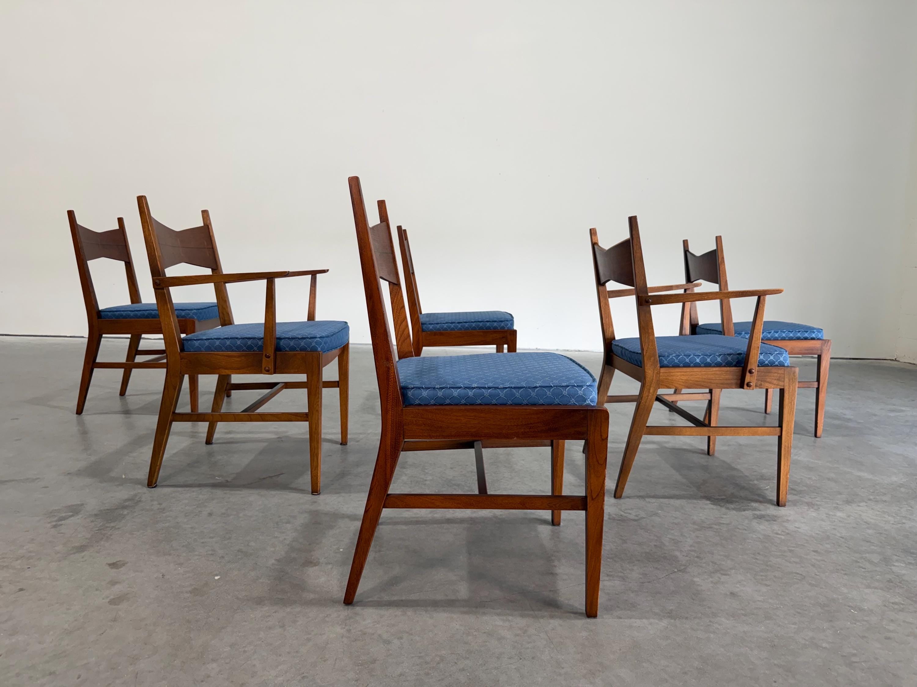 Mid Century Modern Lane Tuxedo Walnut and Rosewood Dining Chairs, Set of 6
