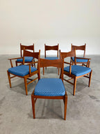 Mid Century Modern Lane Tuxedo Walnut and Rosewood Dining Chairs, Set of 6