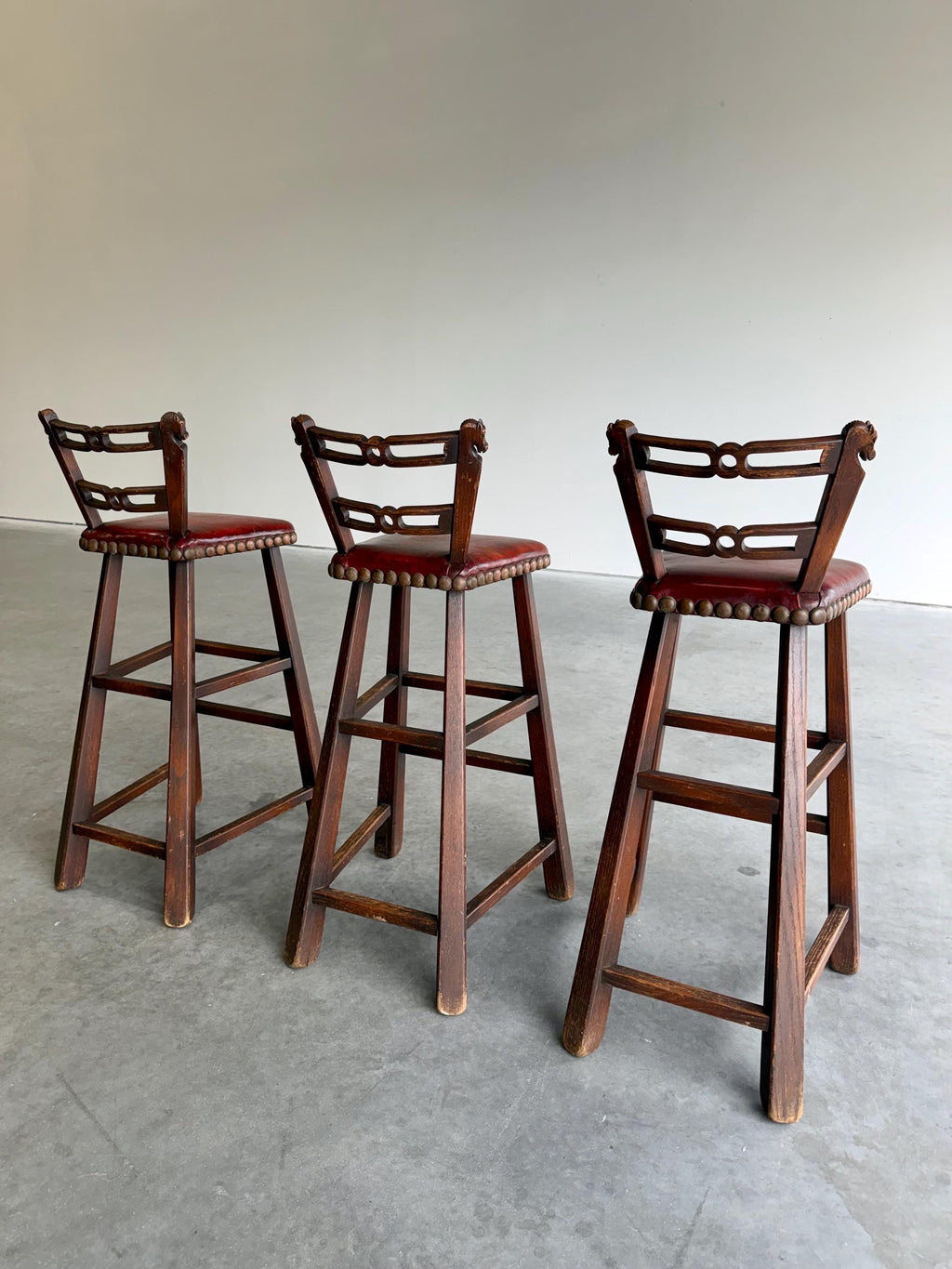Mid Century Romweber Brutalist Horse Head Barstools, Set of 3