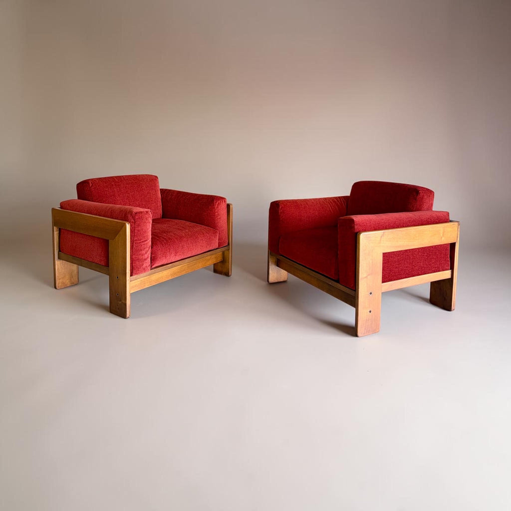 Pair of Walnut Bastiano Lounge Club Chairs by Tobia Scarpa for Gavina, Reupholstered