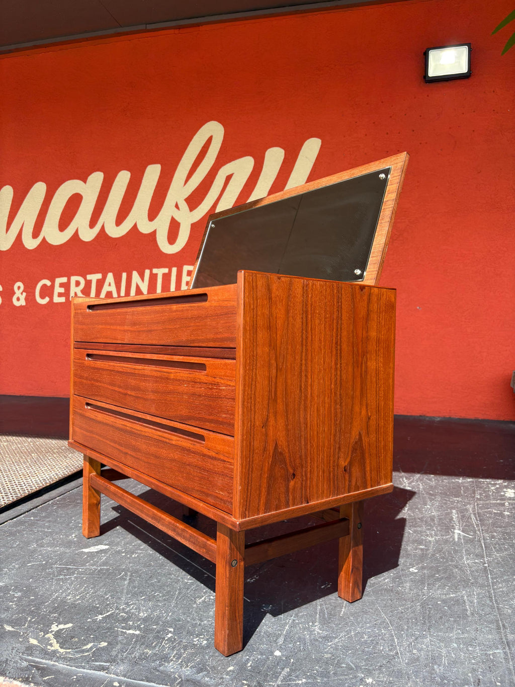 Mid Century Danish Modern Teak Vanity Small Boy Dresser by Nils Jonsson