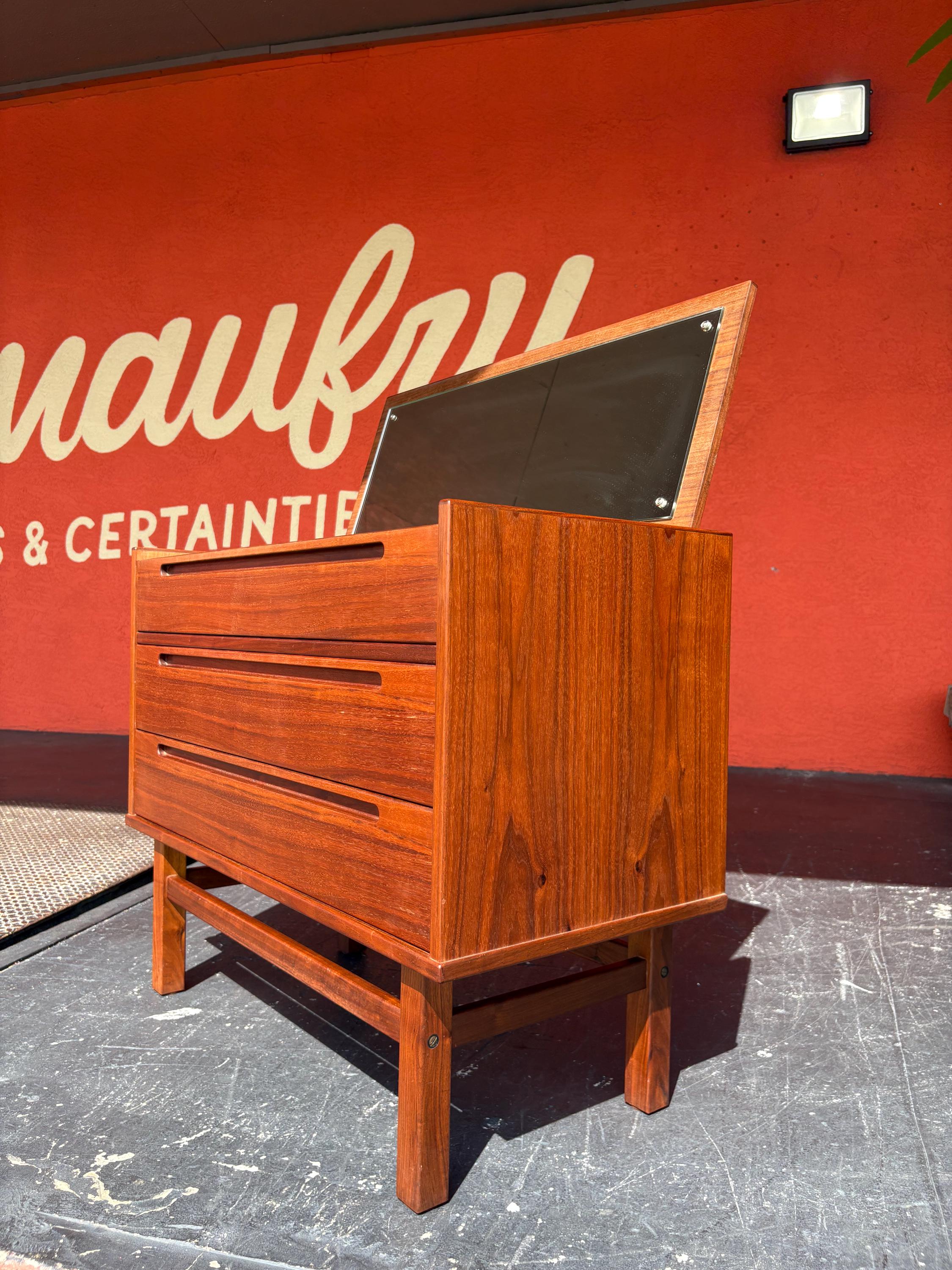 Mid Century Danish Modern Teak Vanity Small Boy Dresser by Nils Jonsson