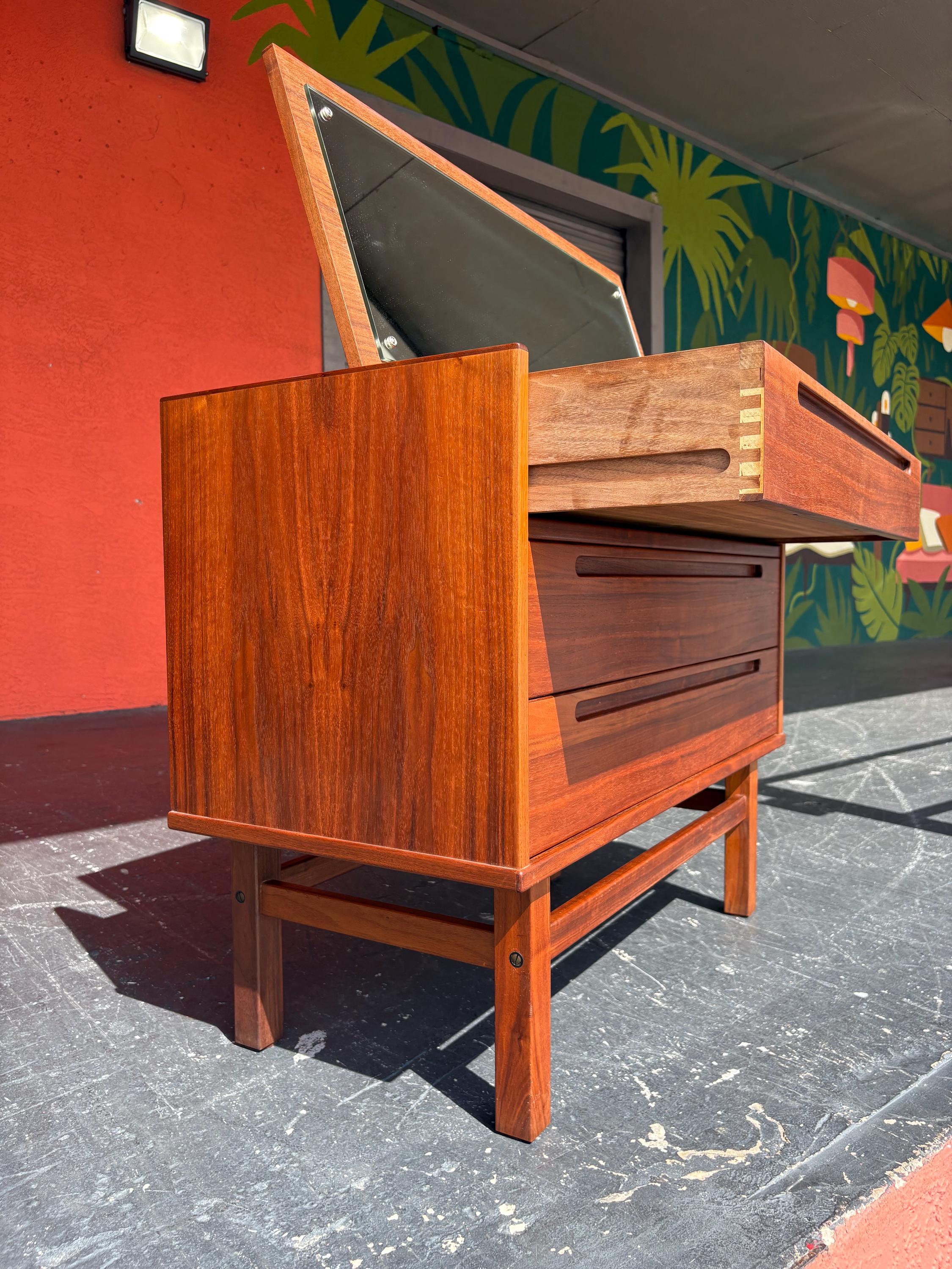Mid Century Danish Modern Teak Vanity Small Boy Dresser by Nils Jonsson