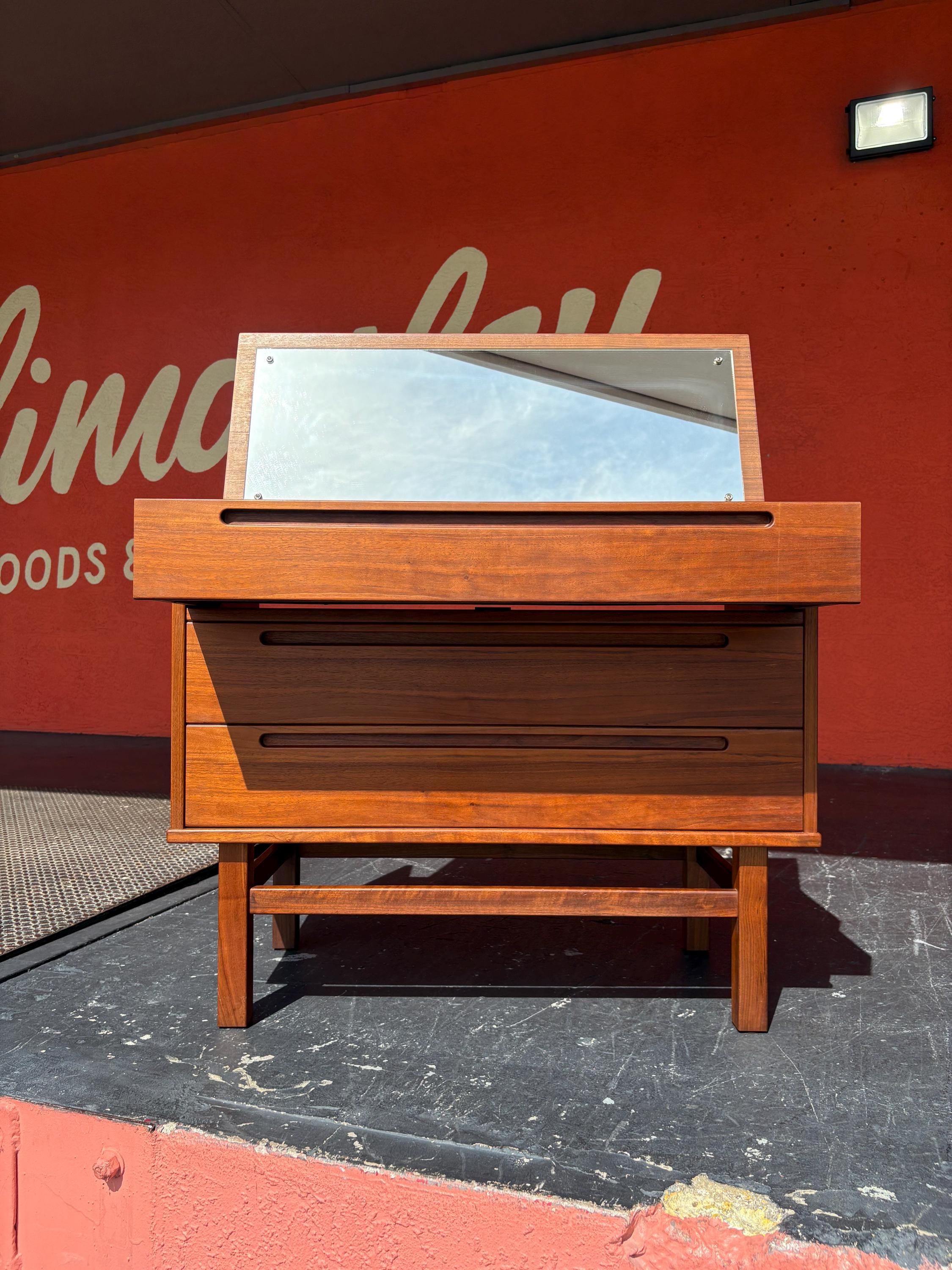 Mid Century Danish Modern Teak Vanity Small Boy Dresser by Nils Jonsson
