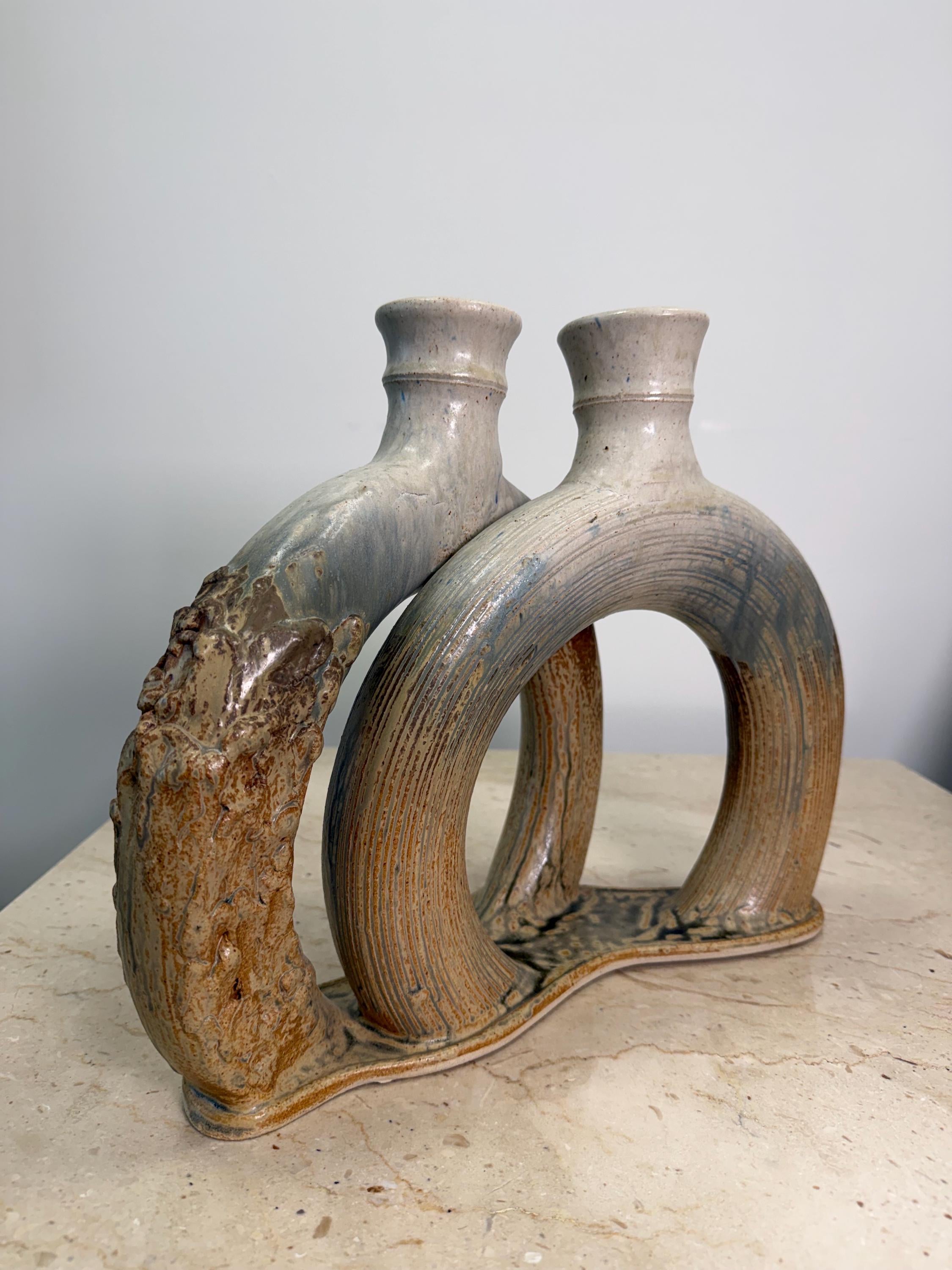 Large Vintage Sculptural Double Loop Studio Pottery Sculpture Vase by Keiko Hergesheimer