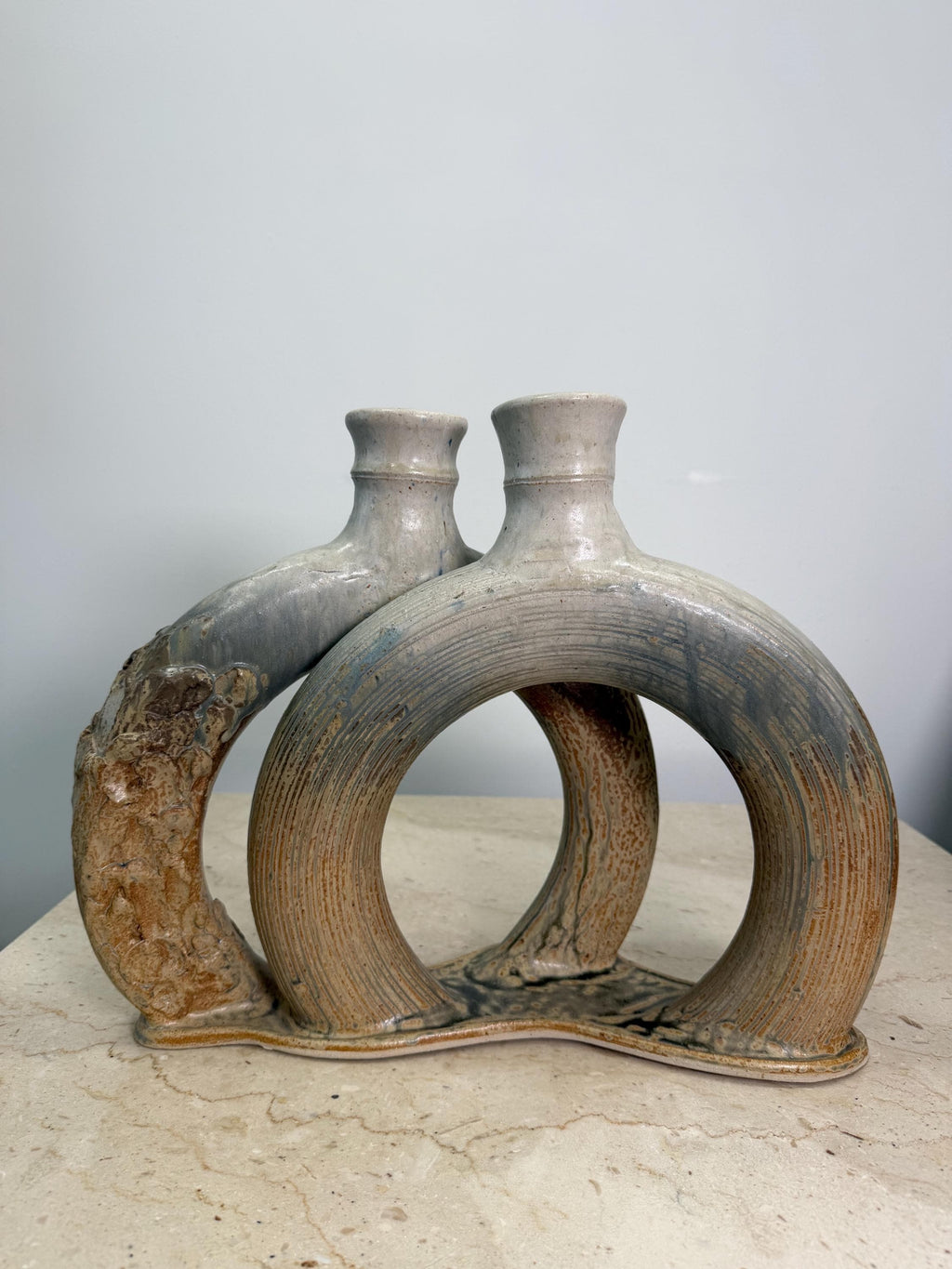 Large Vintage Sculptural Double Loop Studio Pottery Sculpture Vase by Keiko Hergesheimer
