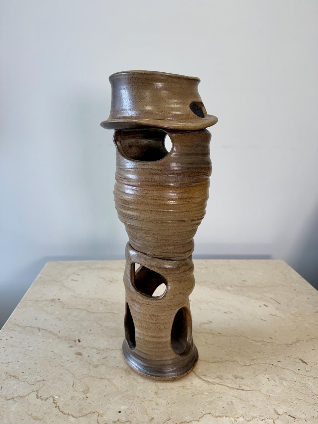 Vintage Brown Modernist Biomorphic Studio Pottery Sculpture Vase by Joanna Price