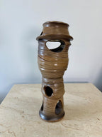 Vintage Brown Modernist Biomorphic Studio Pottery Sculpture Vase by Joanna Price