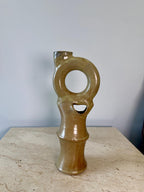 Vintage Tan Modernist Biomorphic Studio Pottery Sculpture Vase signed Sterling