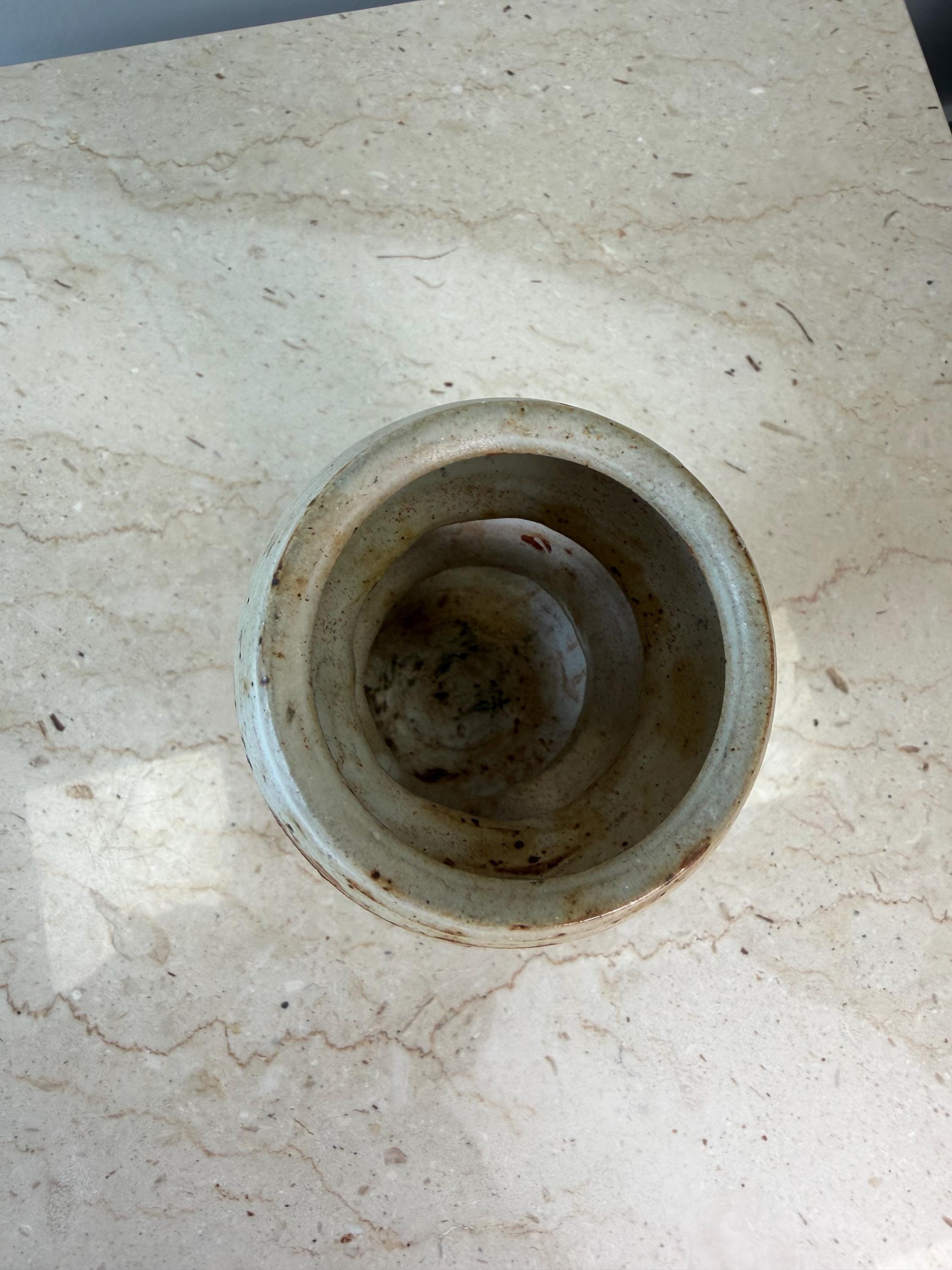 Vintage Cream Modernist Studio Pottery Vase signed Sterling
