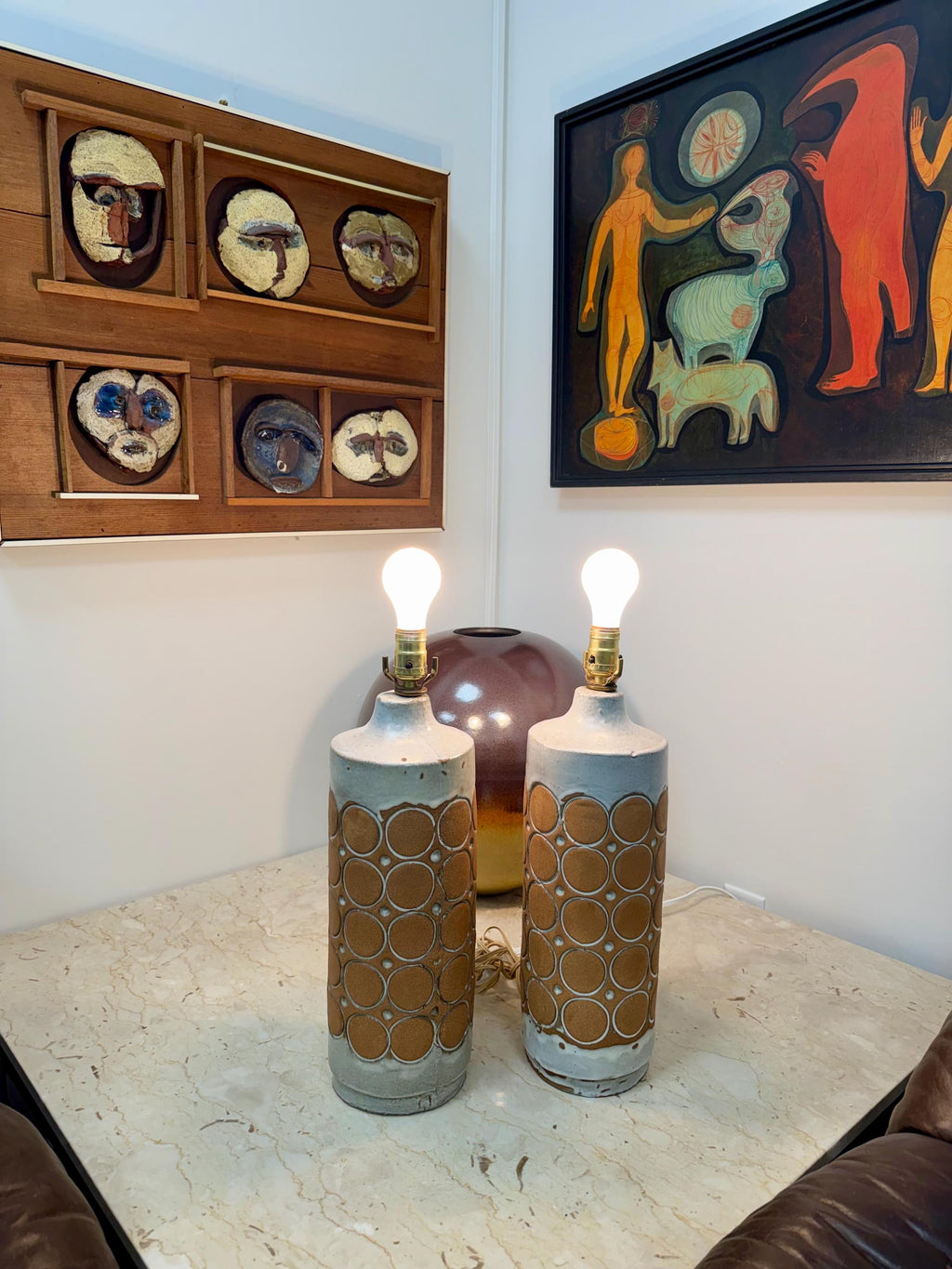 Pair of Hal Lasky Isla Del Sol Mid Century Studio Pottery Lamps, AS-IS