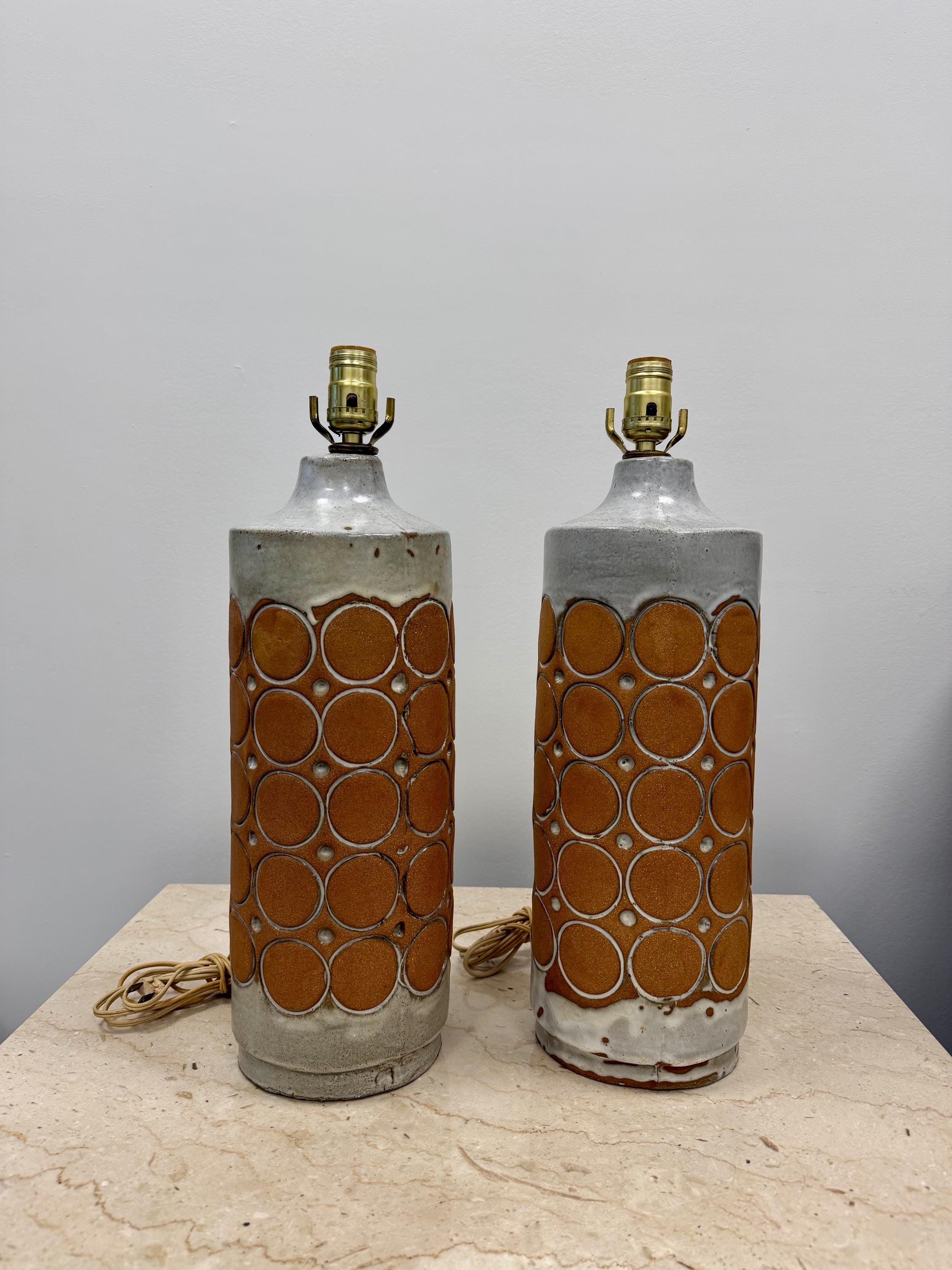 Pair of Hal Lasky Isla Del Sol Mid Century Studio Pottery Lamps, AS-IS