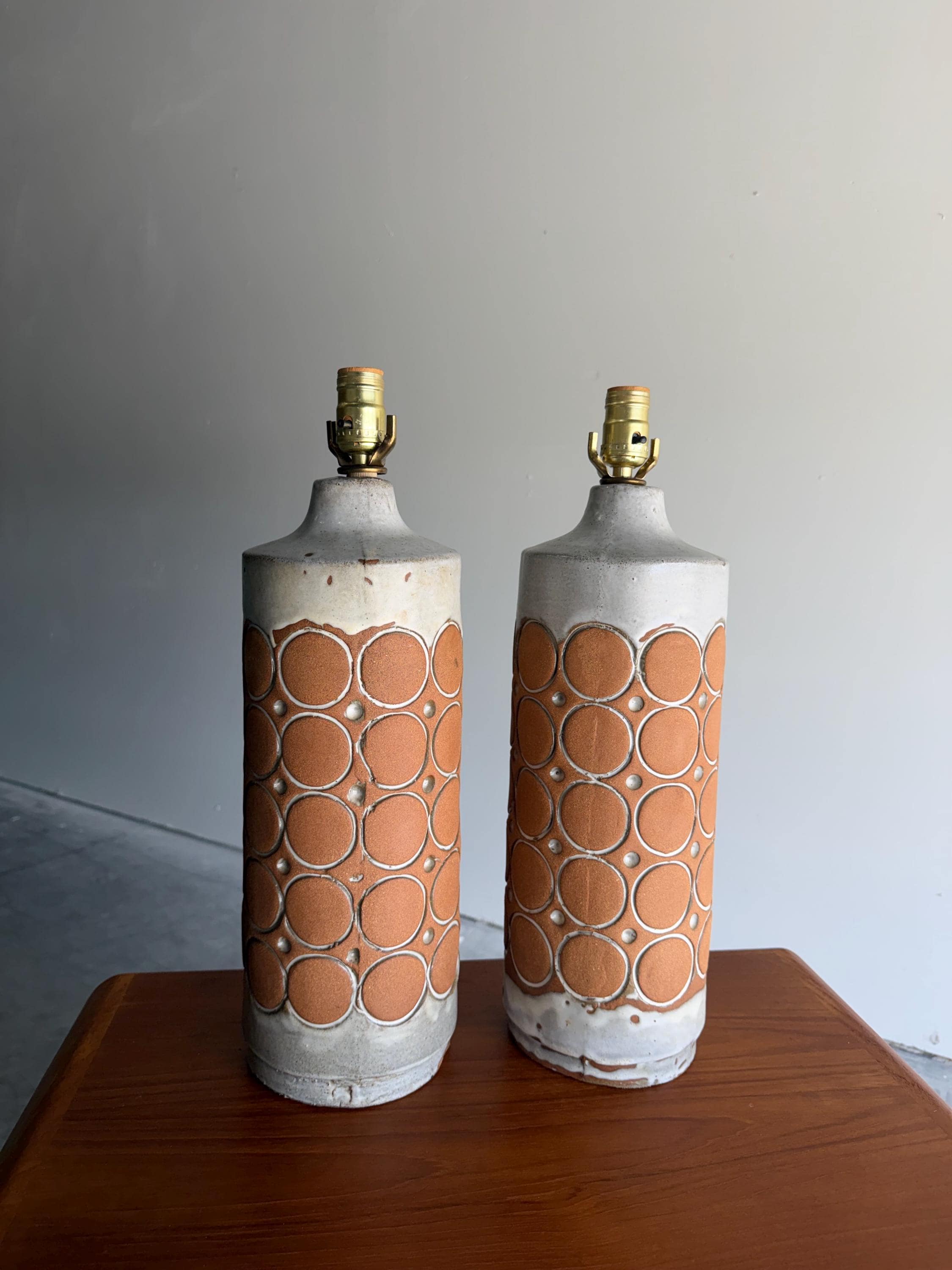 Pair of Hal Lasky Isla Del Sol Mid Century Studio Pottery Lamps, AS-IS